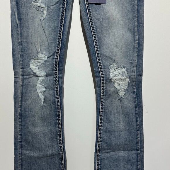 Hydraulic Women's Blue Lola Micro Boot Embroidered Distressed Jeans Size 0 NWT - Picture 3 of 13